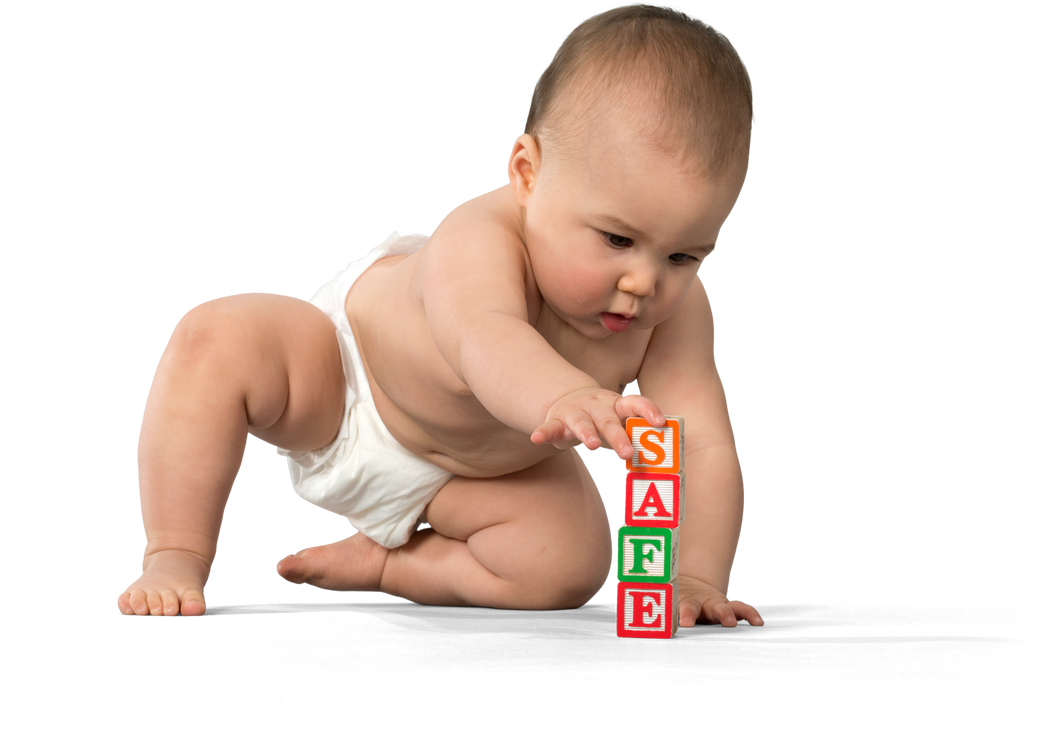 Baby in Diaper Playing with Blocks - Isolated